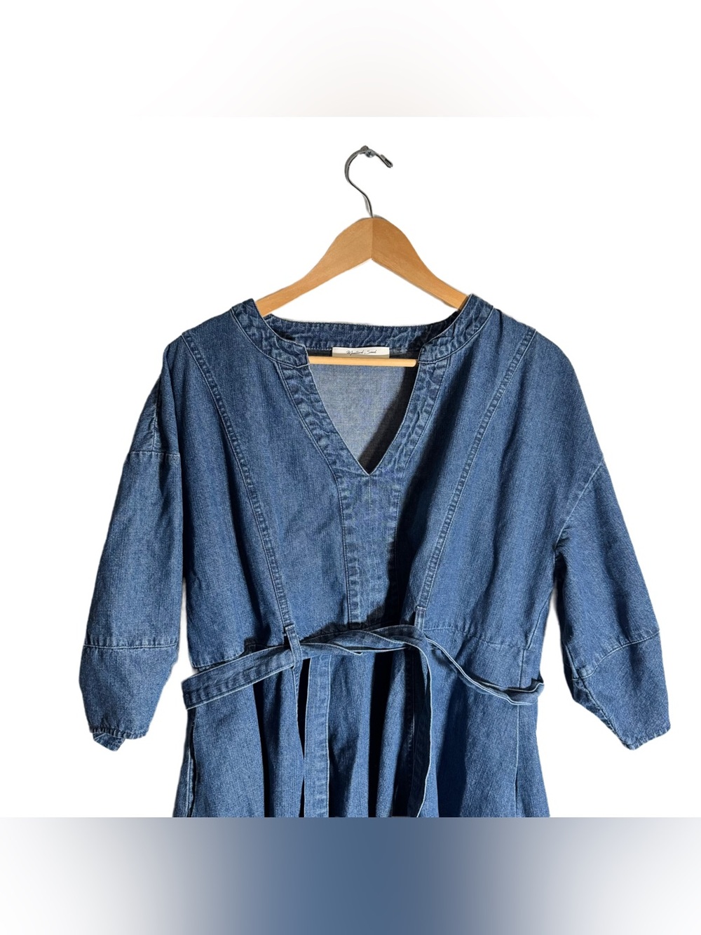 Mustard Seed Denim Wrap Dress Women's Large Mini Dress Distressed Western Boho - Picture 3 of 6